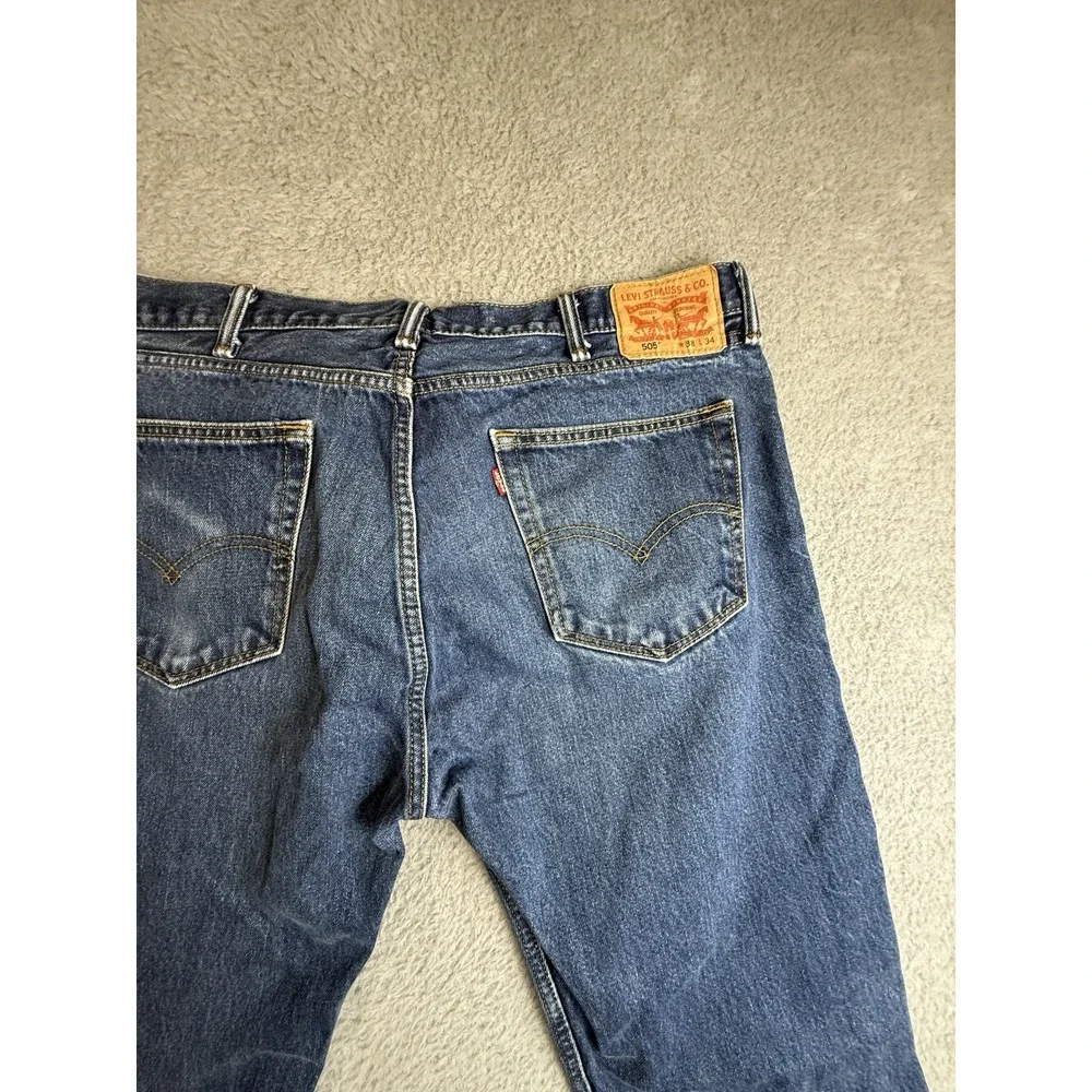 Levis 505 Jeans Mens Size 38 X 34 Blue Straight Leg‎ Dark Wash Classic Denim